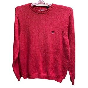 Chaps Red 100% Cotton Crew Neck Pullover Sweater Crest Logo Holiday Long Sleeve